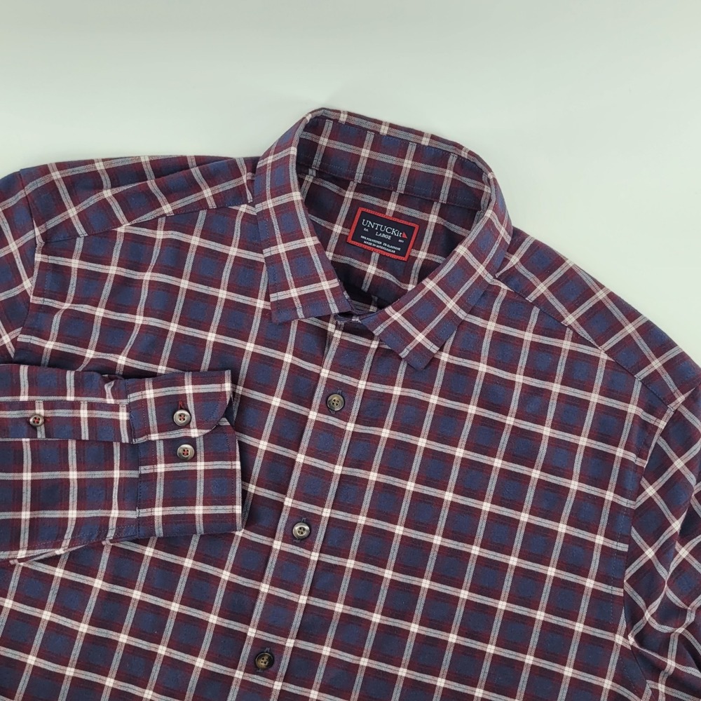UNTUCKit Lightweight Flannel Shirt Mens Large Maroon Plaid Long Sleeve Button